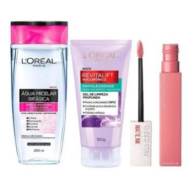 Imagem de L’Oréal Paris + Maybelline Kit - Água Micelar Bifásica + Gel de Limpeza Antioleosidade + Batom Líqui-Feminino