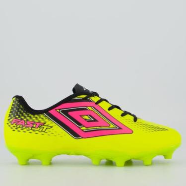 Imagem de Chuteira umbro Fast II Campo Juvenil Amarela e Rosa, 36