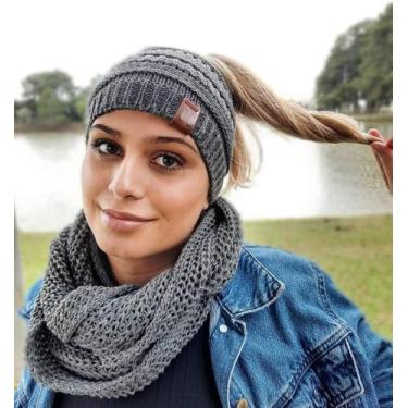 Imagem de Touca Feminina Rabo de Cavalo C.C, Único, Cinza claro