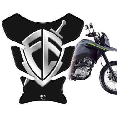 Imagem de Protetor de Tanque Moto Universal Escudo Fé Preto Resinado 3D PVC Alta Resistência Teu Adesivo