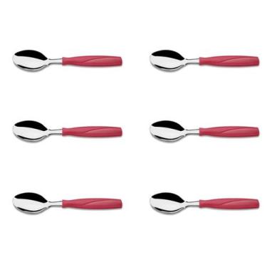 Imagem de Kit 6 Colher de Mesa Aço Inox Vermelho Brinox