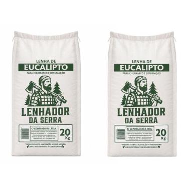 Imagem de Kit 2 Saco de Lenha Eucalipto 20kg para Churrasqueira Forno Lareira e 