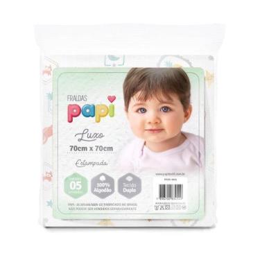 Imagem de Fralda Bebê Papi Luxo Estampa Neutro 70 x 70Cm Com 05 Pçs