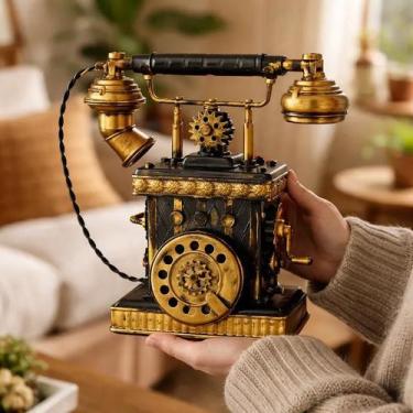 Imagem de Enfeite Telefone Decorativo Retrô 22x25cm Em Metal Vintage - Taimes, M