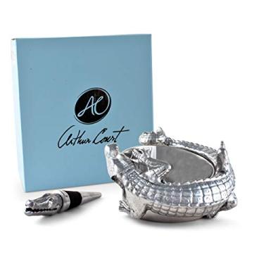 Imagem de Conjunto de porta-copos/porta-copos de vinho de jacaré de alumínio da Arthur Court Designs com 10 cm de diâmetro