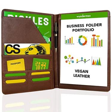 Imagem de Pasta Portfólio – 32,8 x 24,8 x 1,5 cm, couro vegano para mulheres e homens com bloco de notas, bolsos para tablet, currículo e documentos - marrom