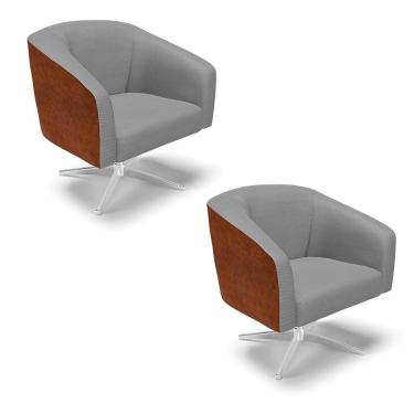 Imagem de Kit 2 Poltronas Corano Nozes Com Grafite A131 Base Cromada