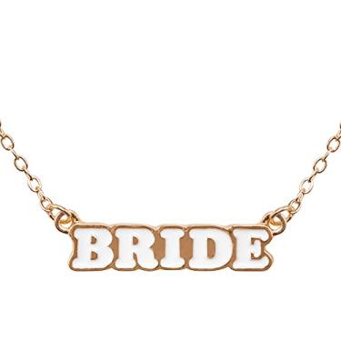 Imagem de xo, Fetti Colar de noiva esmaltado, gargantilha branca de 35,5 cm, joias delicadas com placa de identificação dourada | Decorações de despedida de solteira, presente de dama de honra, chá de panela, casamento