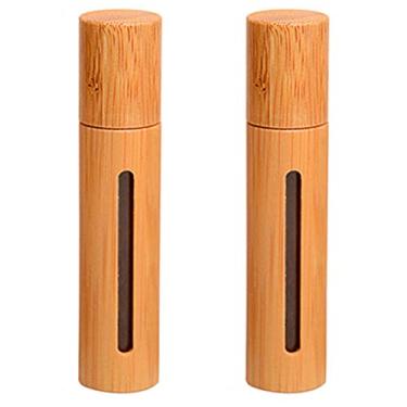 Imagem de Teensery 2 frascos de rolo de bambu de 10 ml vazios recarregáveis de óleo essencial roll-on recipiente de armazenamento de cosméticos com esfera de rolo de aço inoxidável e janela para óleo essencial