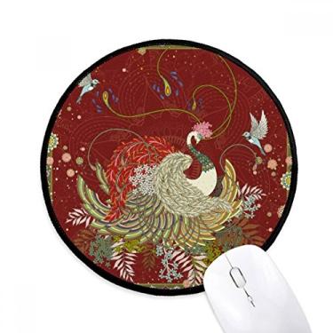 Imagem de DIYthinker Flor asa pássaro ukiyo-e folhas mouse pad desktop escritório tapete redondo para computador