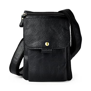 Imagem de Le'aokuu Bolsa masculina casual de couro pequena com alça para mensageiro, bolsa de cinto, bolsa de cinto, bolsa de cinto, bolsa de cigarro, The 8302 Black, Medium
