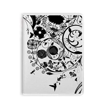 Imagem de Caderno de plantas de flor branco preto com silhueta de grão de arte, capa macia Diário