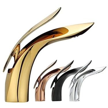 Imagem de Torneira do banheiro Rose Gold Waterfall Torneira da bacia Torneira de água fria e quente Torneira da bacia Torneira misturadora, T1, 1PCS