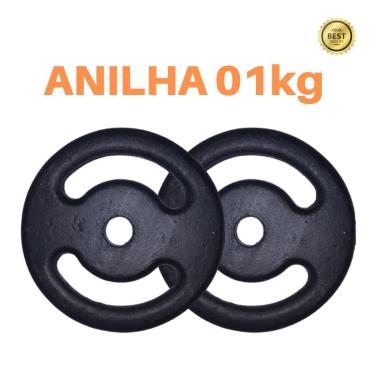 Imagem de Kit 2 X Anilhas De 1kg Premium Ferro Pintada-Unissex