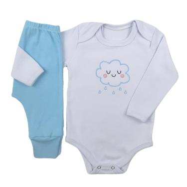 Imagem de Conjunto Body Manga Longa Bordado Nuvem e Calça Suedine Mijão Culote - Roupa Bebê Menino-Masculino