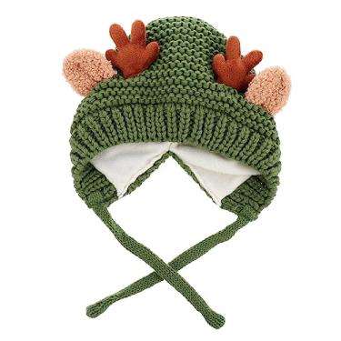 Imagem de Abaodam 1 Unidade chapéu de chifre de natal gorro de crochê chapéus verdes gorro de natal chifre tem chapéu de natal chapéu da moda aba chapéu de malha chapéu quente bebê lã de tricô