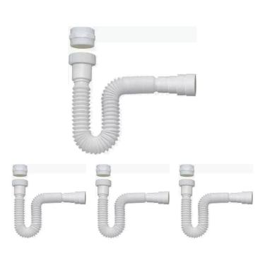 Imagem de Kit 4 Sifão Sanfonado Flexivel Branco Pia Banheiro Cozinha