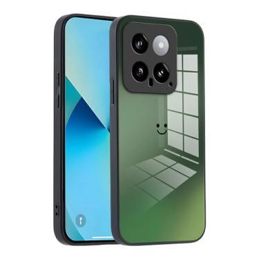 Imagem de XINYEXIN Capa de telefone de vidro gradiente para Xiaomi 14 - proteção fina, amortecedor de silicone macio, à prova de choque e resistente a arranhões - verde