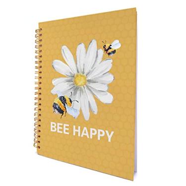 Imagem de GOLSOO Caderno espiral de capa dura de abelha e flor, 15 x 20 cm, caderno espiral Bee Happy para anotações de estudo, 160 páginas