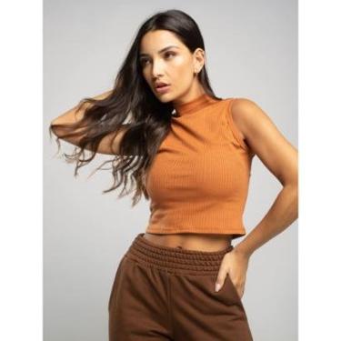 Imagem de Cropped Básico Regata Canelado Gola Alta Moda Casual Feminina-Feminino