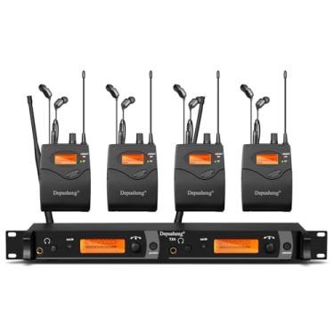 Imagem de Depusheng TX4 Sistema de Monitor Intra-auriculares Sem Fio de 4 Canais, IEM de Metal com 4 Bodypacks e Suporte em Rack