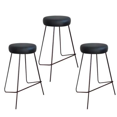 Imagem de Kit 3 Banqueta Banco Aço Média Cozinha Bar Balcão 63cm Preta - MM DECO