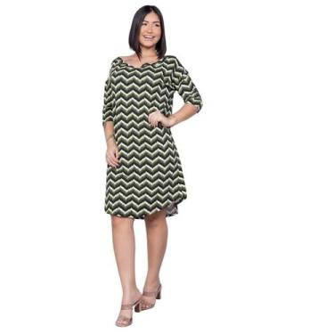 Imagem de Vestido com Manga Estampado Casual em Malha Feminino - Catwalk, Zig za