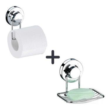 Imagem de Porta Papel Higienico + Saboneteira Ventosa Cromado - Future - Future 