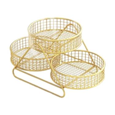 Imagem de Generic Cesta de frutas Tigela de armazenamento de vegetais Suporte de frutas Suporte de arame de ferro Cesta de armazenamento para pão, Ouro