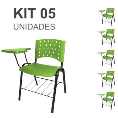Imagem de Kit 05 Cadeiras Plásticas Universitárias PRANCHETA PLÁSTICA com Porta 