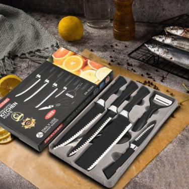 Imagem de Conjunto De Facas De Cozinha Com Lâmina Aço Inox 6 Pçs Preto - FORGING