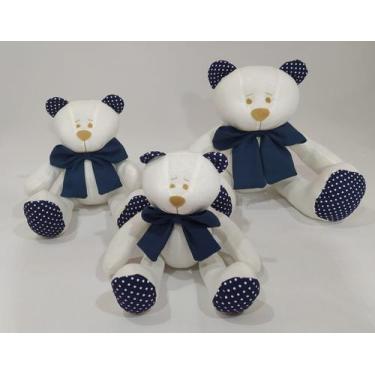 Imagem de Trio Ursos Articulados Poá Marinho-22cm-18cm-14cm P/nichos - XÚ BABY C