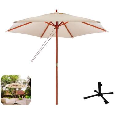 Imagem de Kit Ombrelone Madeira Guarda Sol 3m Bege Sombreiro Base Aço Piscina Ja