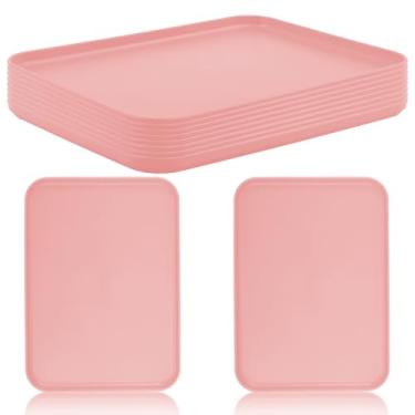 Imagem de Bandeja de servir fast food, pacote com 10 bandejas de cafeteria de palha de trigo, bandeja retangular antiderrapante para festa, casa, conjunto de bandejas empilháveis de restaurante, sem BPA, 30 x