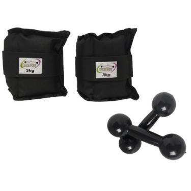Imagem de Kit Tornozeleira 3KG Nylon Preto + Halteres 3KG Preto - Exercise Sport