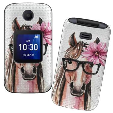 Imagem de RWUTYTIUL Capa para celular Alcatel Go Flip 4 / TCL Flip Pro com protetor de tela de vidro temperado, camada dupla antiarranhões à prova de choque, capa fina com textura de grade para mulheres e