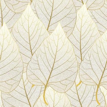 Imagem de VaryStyle Papel de parede luxuoso dourado e branco de 45 x 998 cm, papel de parede dourado decorativo floral, papel de contato dourado, removível para locatário, folhas amigáveis, papel de parede para