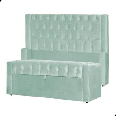 Imagem de Kit Cabeceira e Calçadeira Baú Emma Veludo Solteiro 90 cm - Fina Mobíl