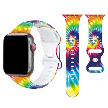 Imagem de Pulseiras de relógio esportivo coloridas compatíveis com Apple Watch de 38 mm/40 mm/41 mm, pulseiras de silicone ajustáveis para iWatch SE/séries 7/6/5/4/3/2/1