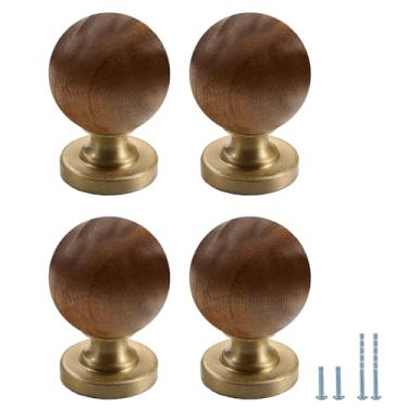 Imagem de Evionlin Puxador de bola redondo de nogueira, 10 peças, grande de latão dourado, retrô, bronze antigo, gaveta, sapateira