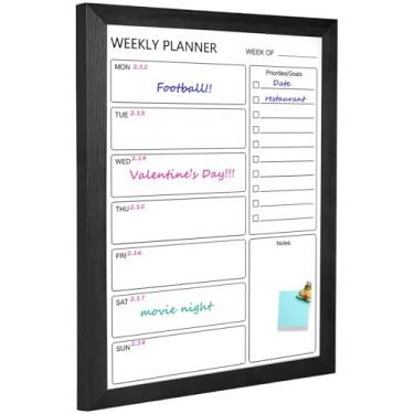 Imagem de Quadro branco apagável a seco, quadro branco para parede, quadro branco magnético para parede, quadro de mensagens emoldurado preto de madeira maciça, quadro planejador para escritório, casa, escola