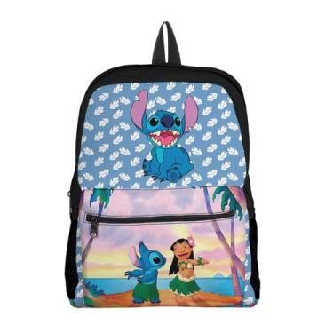 Imagem de Mochila Escolar Infantil Menina com Bolso Avulsa Estampa Alien Azul e 