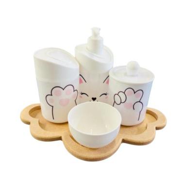 Imagem de Kit Higiene Baby Gatinha Menina c/bandeja MDF - Dóia Kids, Gatinha/Tam