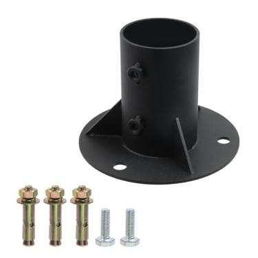 Imagem de Crapyt Flange de piso de aço redondo de 6,3 cm para postes de cerca de arame, suporte de base resistente, 1 peça de suporte de concreto para prender a bandeira (6 cm, preto)