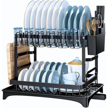 Imagem de Escorredor de Louça Completo em Aço Carbono Inoxidável Organizador Escorredor de Pratos Inox, Suporte para Talheres, Copos, Tábuas, Facas e Bandeja de Drenagem de Água