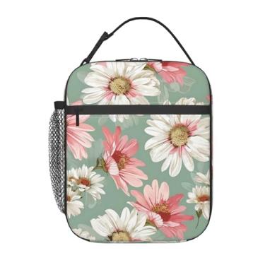 Imagem de ainori Lancheira reutilizável margarida para crianças, meninas, meninos, mulheres adultos, lancheira floral rosa e branca, bolsa térmica de poliéster para escola, piquenique, trabalho, viagem, praia