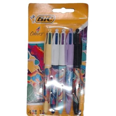 Imagem de BIC 4 cores multifuncionais, canetas esferográficas retráteis multicoloridas, média de 1,0 mm, verde, azul, vermelho, preto, pacote com 5