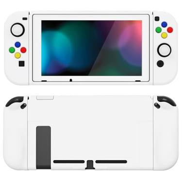 Imagem de PlayVital ZealProtect Capa protetora macia para Nintendo Switch, capa flexível Joycon fina para Nintendo Switch com protetor de tela, alças de polegar e tampas de botão de direção - branca