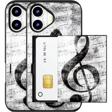 Imagem de MUQR Capa compatível com iPhone 16 com porta-cartão fofo - Design Kawaii, proteção contra quedas de nível militar, capa carteira robusta para mulheres (nota musical preta musical)