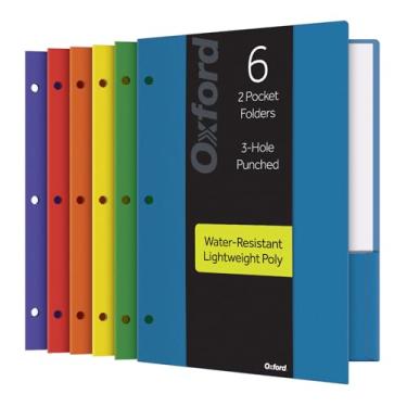 Imagem de Oxford 2 pastas de bolso, portfólio de plástico, pasta para escola e escritório, organizador de papel com 2 bolsos, perfurador de 3 furos, tamanho carta, Asst. Cores (azul, verde, amarelo, laranja,